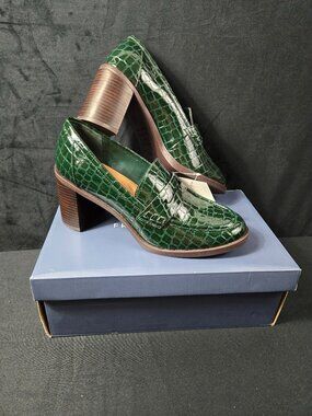 Free Assembly Green Croc Embossed Penny Loafers Womens 11 Block Heel NWT